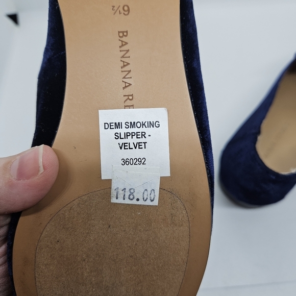 NWT Banana Republic blue velvet demi smoking slipper with heart and XO 6.5 - Picture 7 of 8